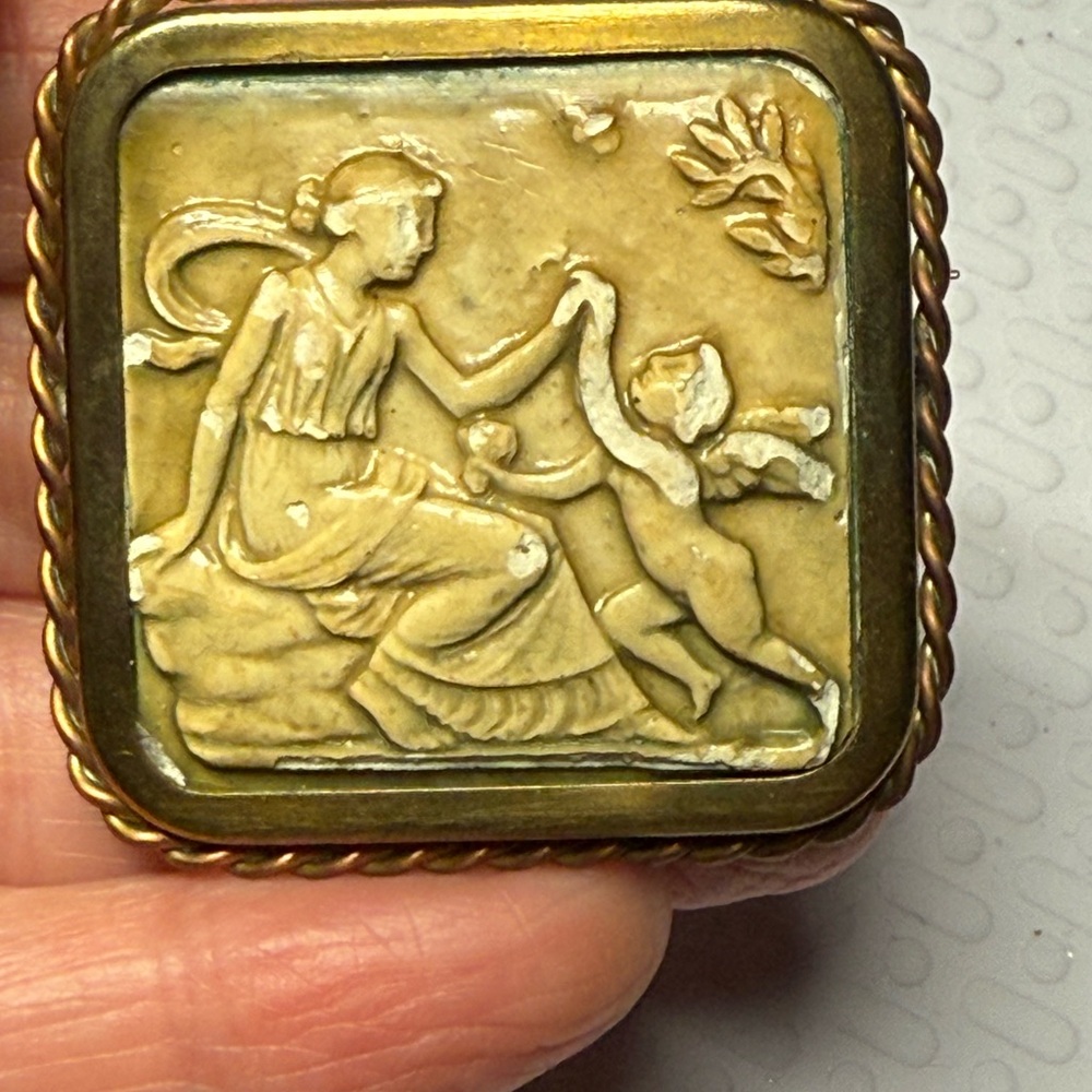 Vintage Cameo Brooch with Mythological Scene. Chipped. Collectible